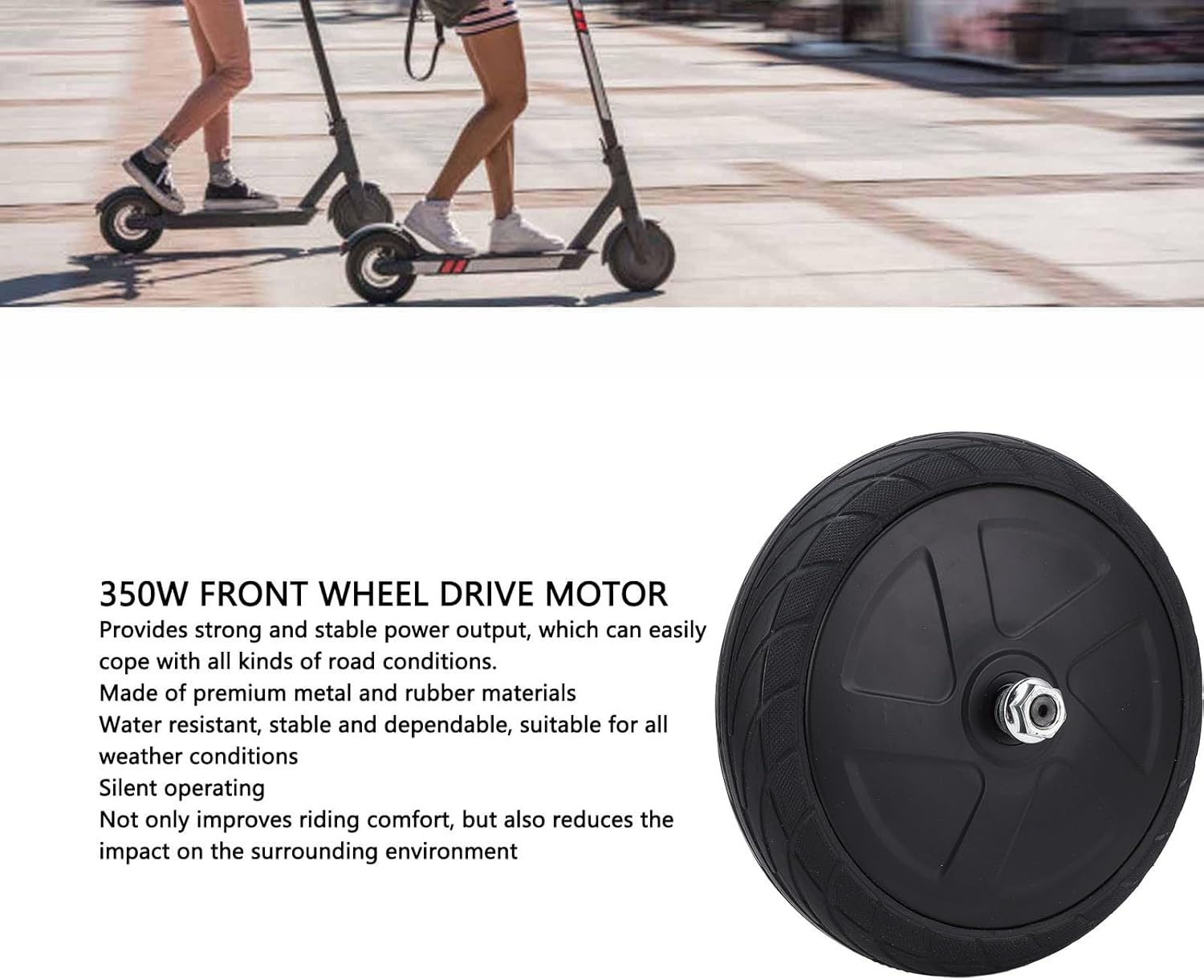 Electric Scooter Wheel Motor, 36V 350W Metal Rubber Front Wheel Drive Motor Brushless Hub Kit for ES1 ES2 ES3 ES4 Series Electric Scooters