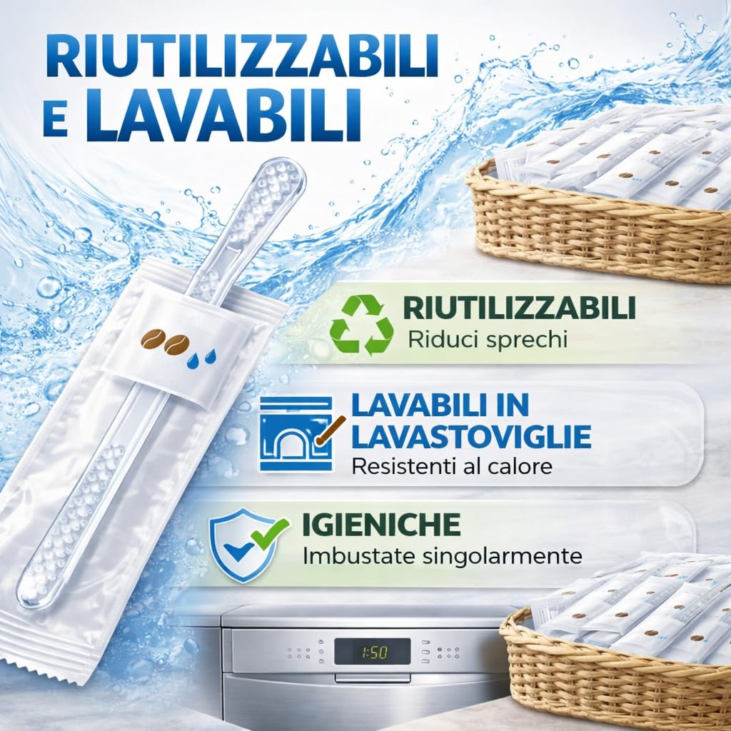 Palette Caffè Riutilizzabili Imbustate Singolarmente – Lavabili in Lavastoviglie fino a 125 Utilizzi – Igieniche per Casa, Ufficio e Bar (100)