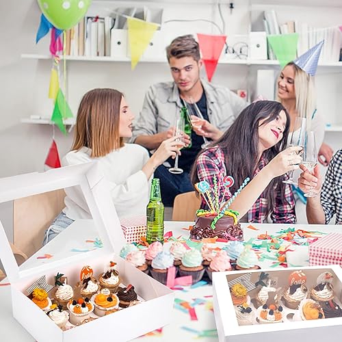 Miniatura 9 de VGOODALL 12 recipientes para cupcakes con ventana, soporte para cupcakes blanco con inserto de caja de pastelería, 12 unidades con capacidad para