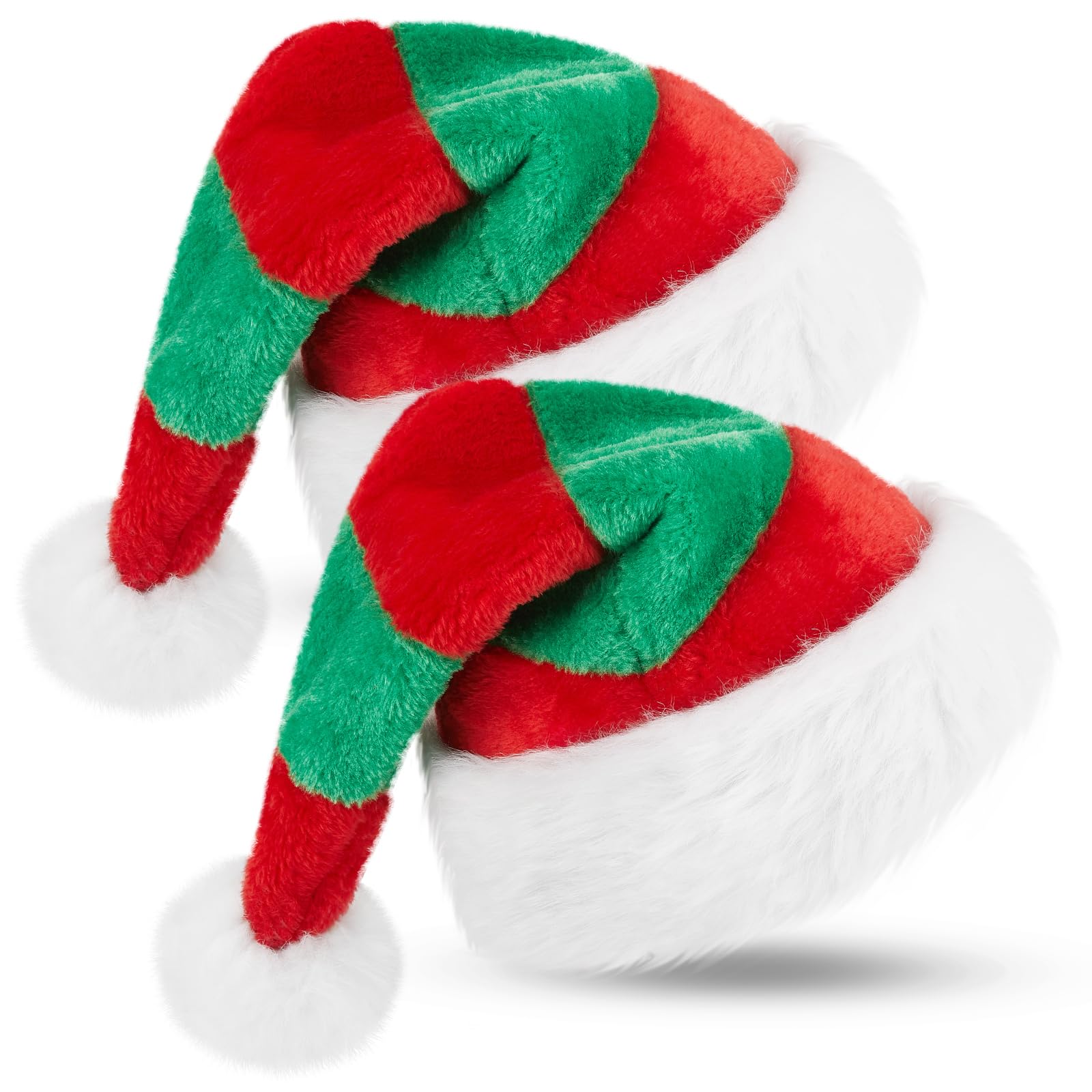 SATINIOR 2 Pcs Santa Hat Unisex Plush Red and Green Hat for Christmas Event Party Supplies