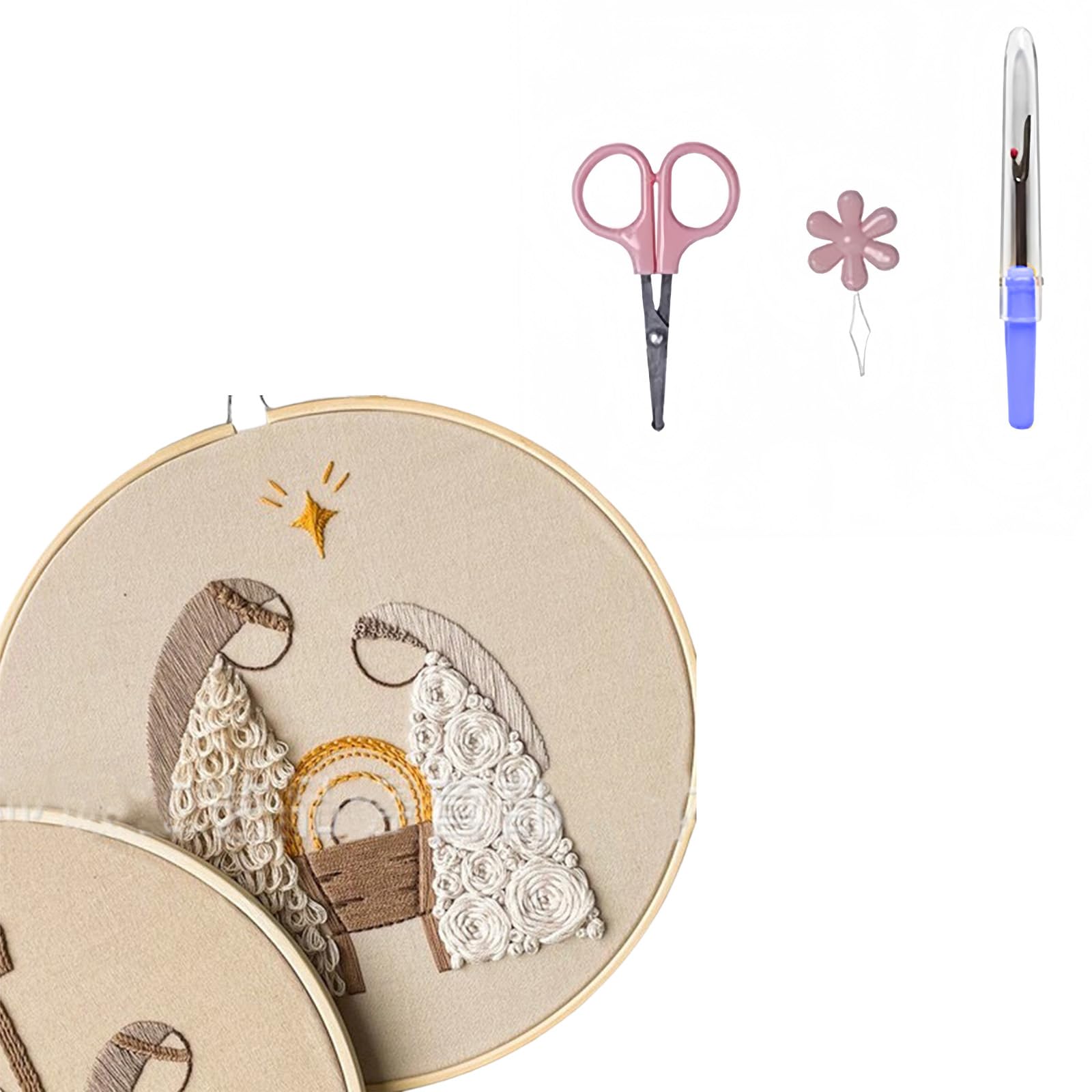 Msioytog Religious Embroidery Set with Stitching Hoop Instruction Sewing Thread and Needle Beginner Embroidery Craft Supplies Adjustable Hoop Set