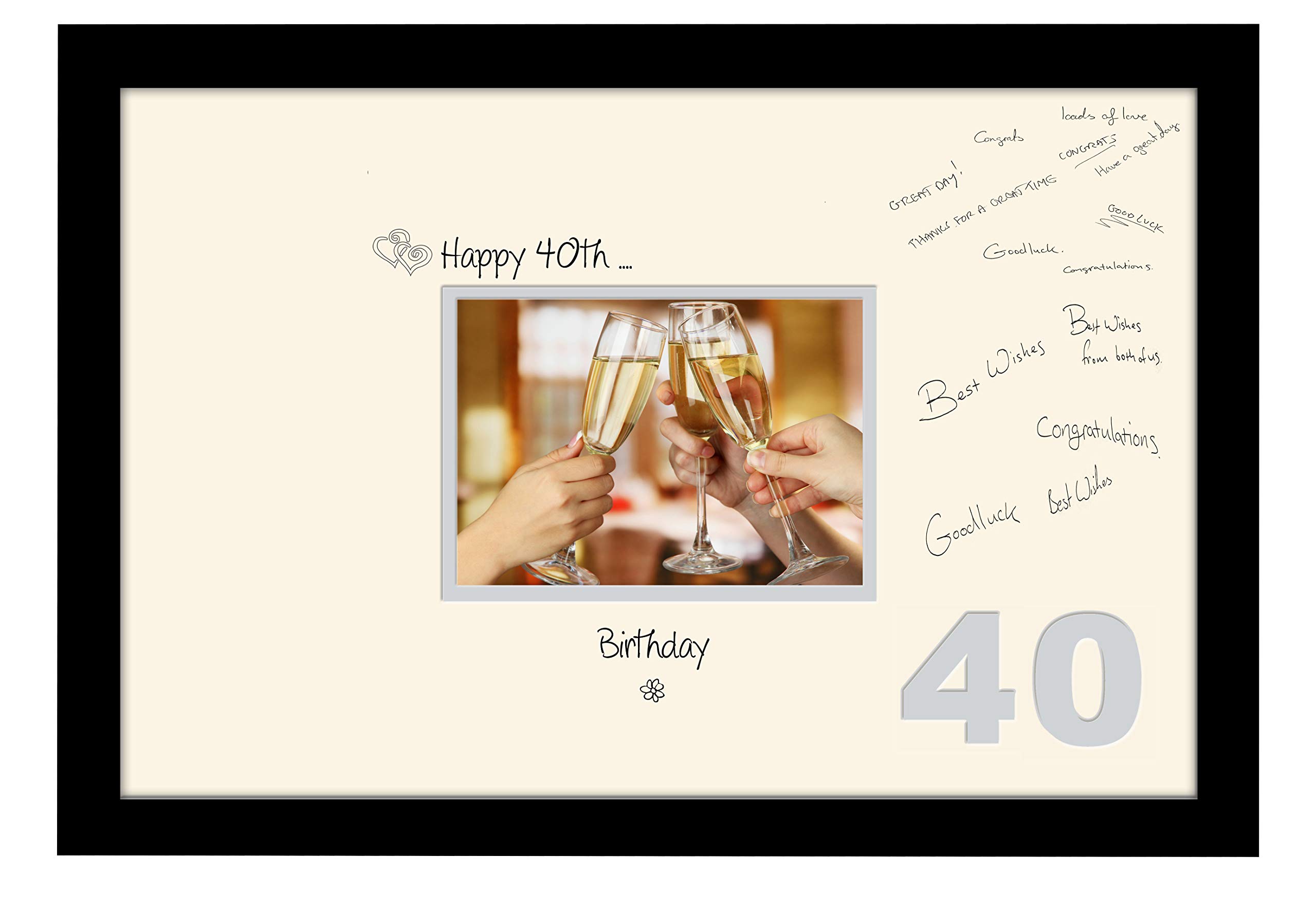 Photos In A Word Black Finish Frame Cream Mount Grey Inside 40Th Birthday Signing Guest Photo Frame Gift 7X5 Photo 668D (Black Finish Frame Cream Mount Grey Inside)