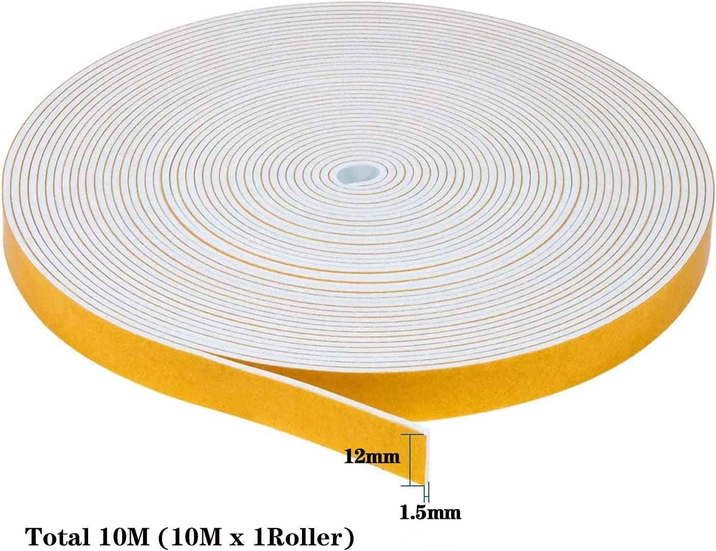 Uszczelka do drzwi, taśma uszczelniająca, samoprzylepna, 12 mm (szer.) x 1,5 mm (śr.) / 10 m (dł.), biała, izolacja akustyczna