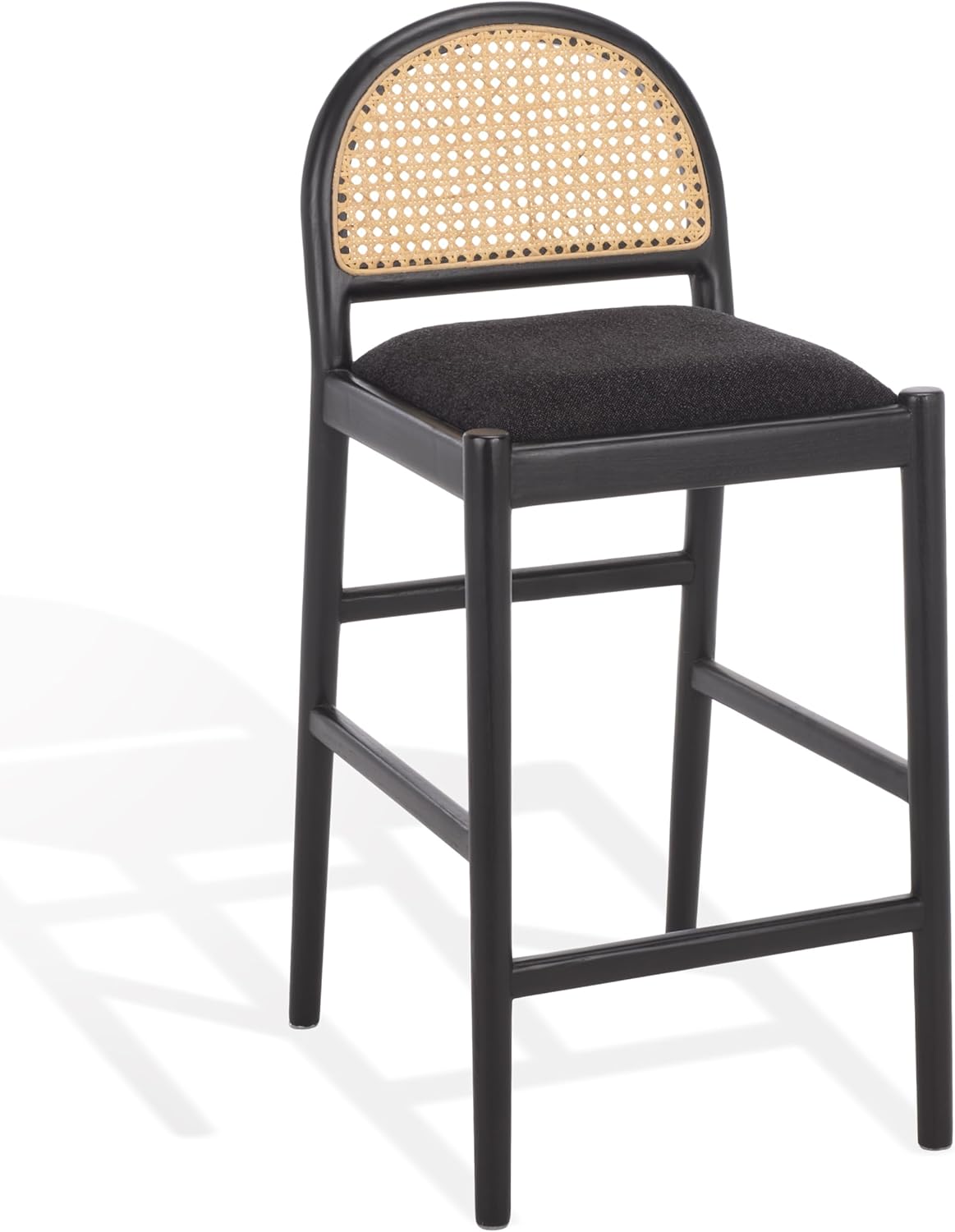 SAFAVIEH Couture - Laylie 37-Inch Counter Stool - Black Solid Wood & Cushion with Natural Cane Rattan Weave - Fully Assembled - Ideal for Kitchen, Dining Room (SFV1608D)
