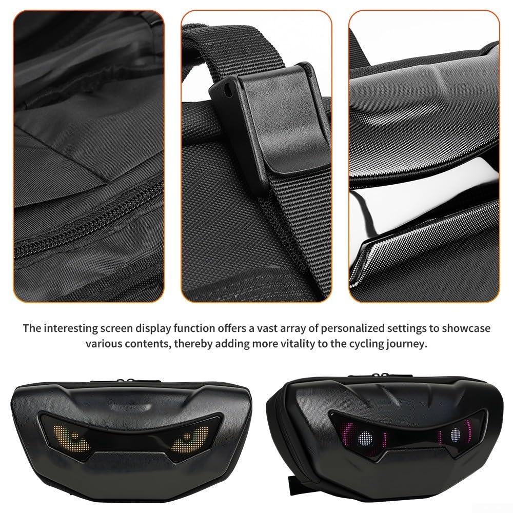 Aufbewahrungstasche für Elektroroller mit LED-Smart-Display | USB-Ladevorder-Lenkertasche, ABS+PC-Hartschale, APP-Lichtmodi, 29 x 14 x 12,8 cm, Schwarz für den täglichen Pendler