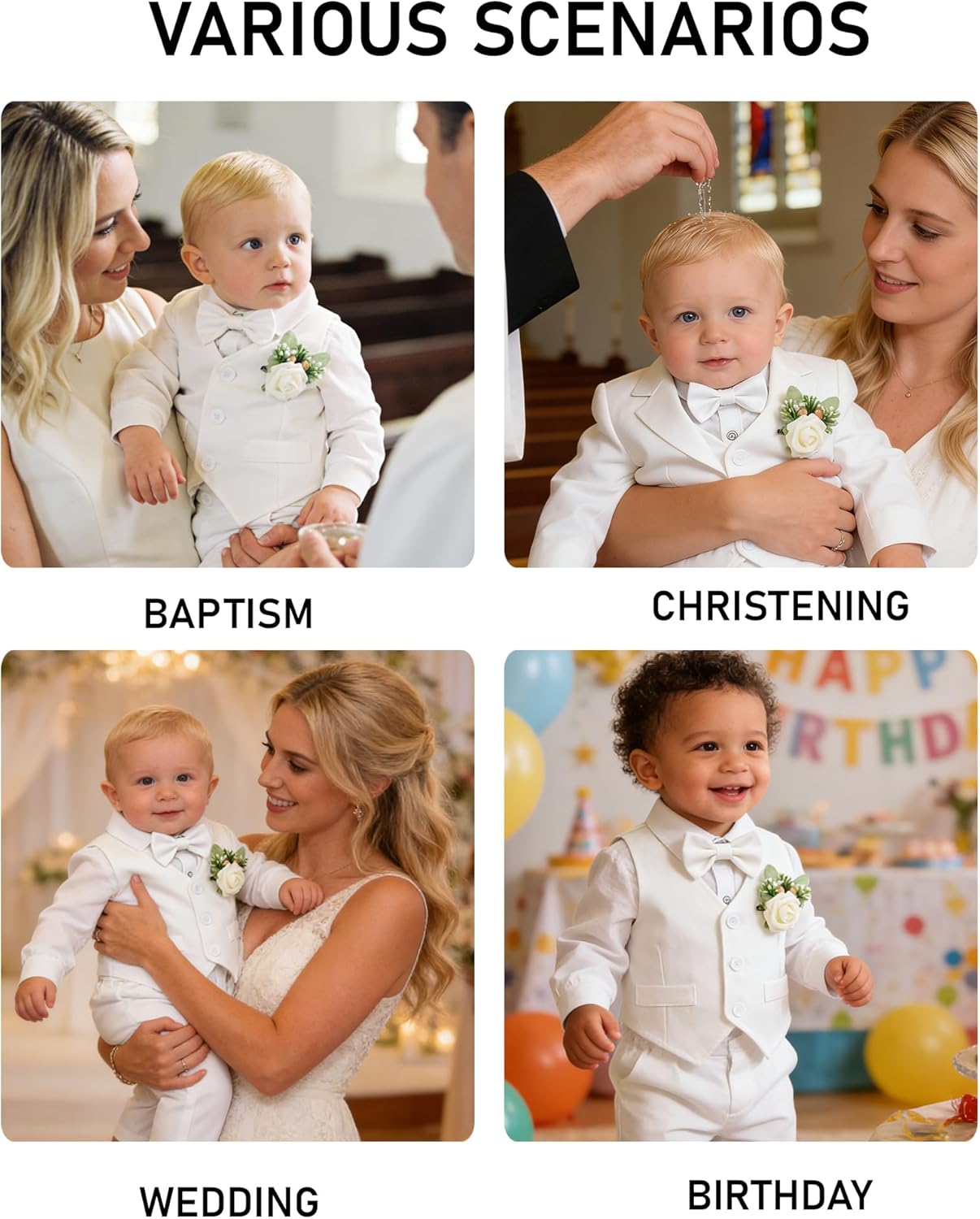 SANMIO Baby Boy Clothes Suits Infant Gentleman Outfit Collared Dress Shirt+Vest+Tie+Corsage+Pants 5Pcs Baby Suit Sets - Image 4