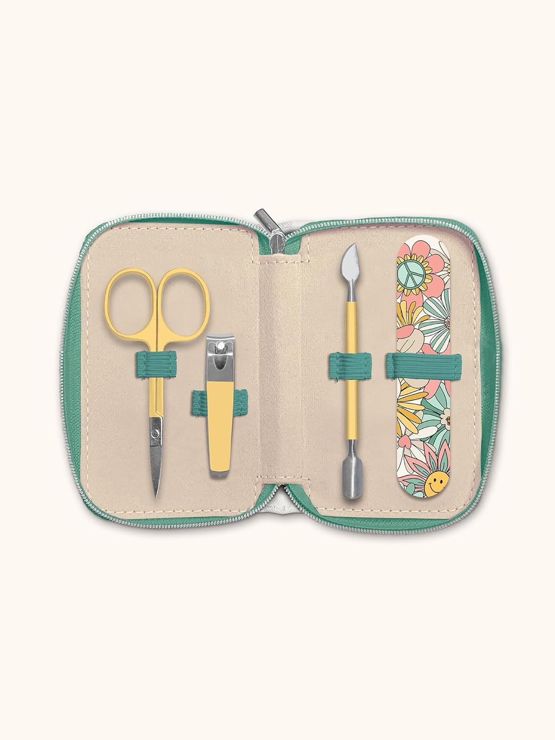 Studio Oh! Beamin’ Blooms Manicure Set, 5-Piece Travel Nail Kit with Nail Clippers,Scissors, Cuticle Pusher & Nail File, Zippered Water-Resistant Vegan PU Case, Travel Nail Care Set for Purse & Travel