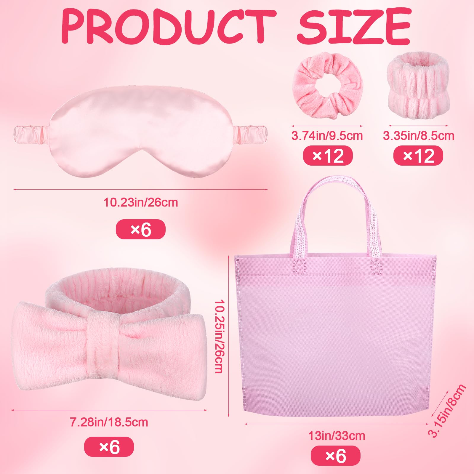 42 Pcs Sleepover Party Supplies for Girls Skincare Headband and Wristband Set Sleepover Party Favors with Satin Headband Wrist Band Eye Mask Hair Band Pink Non-Woven Bag - Image 2