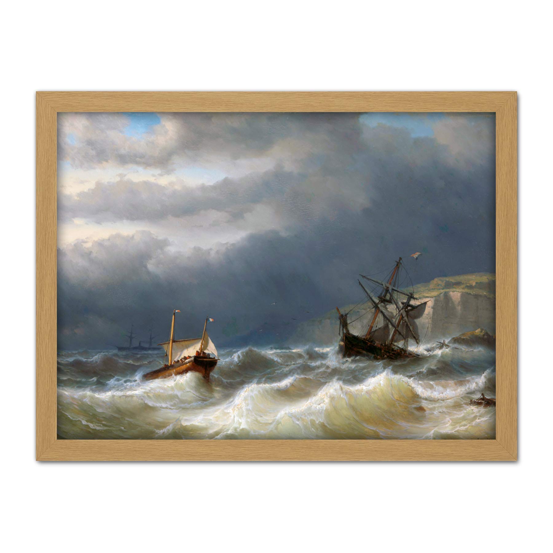 Artery8 Meijer Storm Strait Dover Ships Seascape Painting Artwork Framed Wall Art Print 18X24 Inch