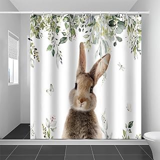 JStnana Easter Shower Curtain Bathroom Decor, Happy Easter Bunny Shower Curtains Spring Floral Shower Curtain Waterproof Fabric Shower Curtains with 12 Hooks for Bathroom Bathtub Decor (Easter - B)