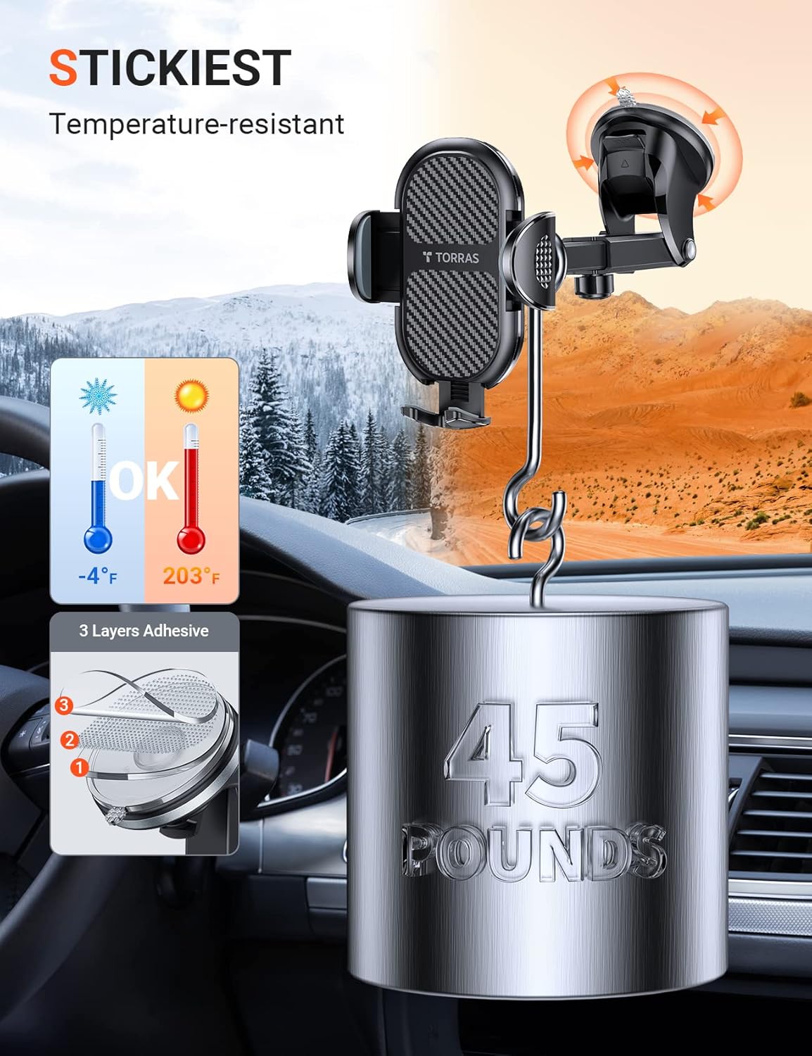 TORRAS Cell Phone Holder for Car [Thick Case & Heavy Phone Friendly] 3 in 1 Car Phone Holder Mount Dashboard Air Vent Windshield Compatible with iPhone 13 12 11 Pro Max Samsung Galaxy Note S21 Ultra : Cell Phones & Accessories