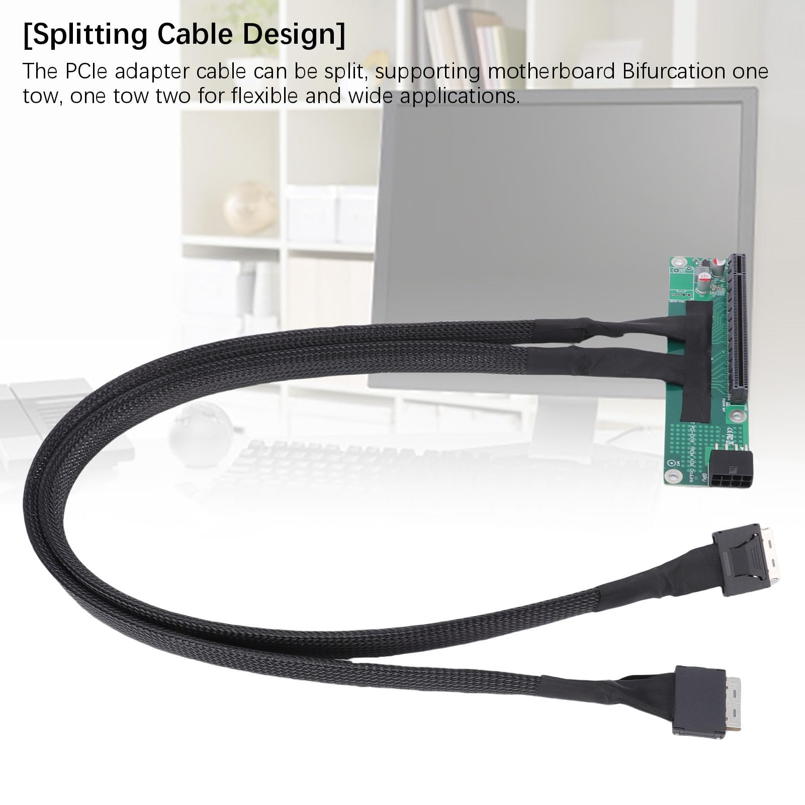 Ejoyous PCIe 4.0 X16 Adapter Rozwidlony Karta Rozszerzająca, PCB ABS Nylon PCIe 4.0 16x do SFF 8611 X2 Kabel 65 Cm Plug and Play Gen4 256 Gb/s do Rozbudowy Płyty Głównej Komputera