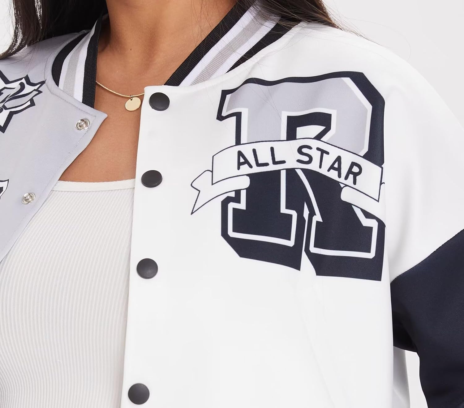 ACEFAST INC Womens Varsity Jacket Long Sleeve Button Down Cropped Bomber Jackets Casual Baseball Coat Y2K Streetwear - Image 4