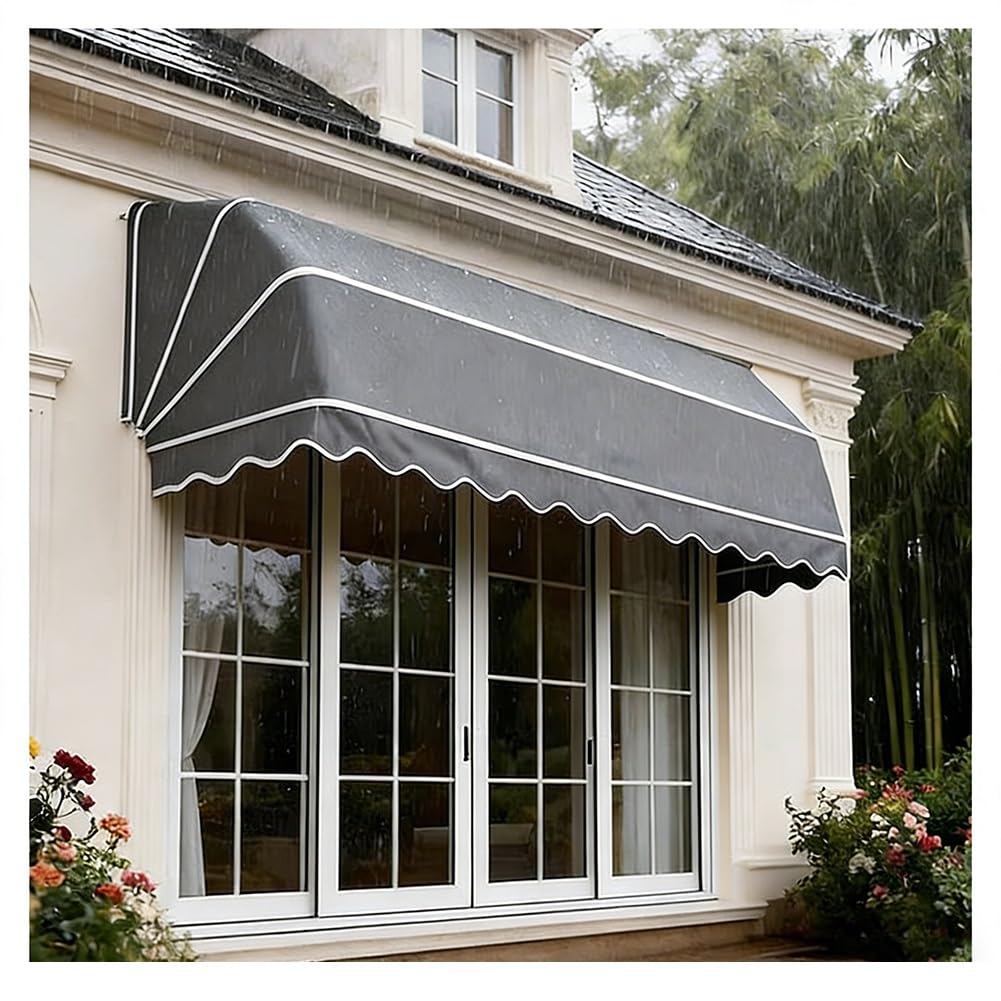 French Curved Retractable Awning, Window Canopy Awning/Door Canopy, Foldable Aluminum Frame, UV Water-Resistant Fabric Shelter, for Yard Porch Balcony, Easy to Install(Gray,135x60x60cm)
