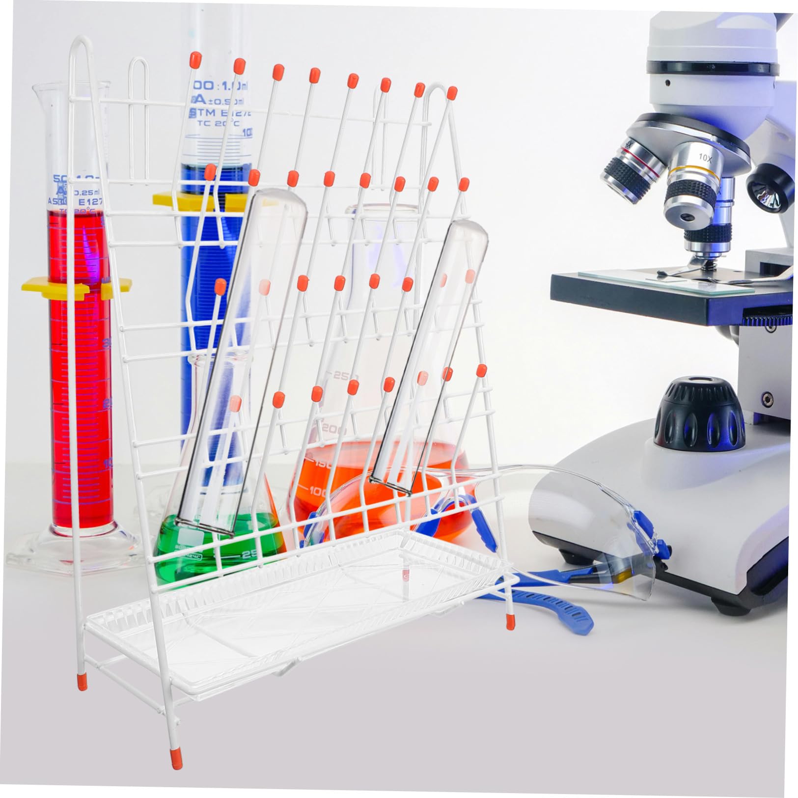 Rack Design Stabile e Facile da Pulire in Ferro Bianco di Essiccazione per Laboratorio 32 Posti per Essiccazione Provette e Bicchieri