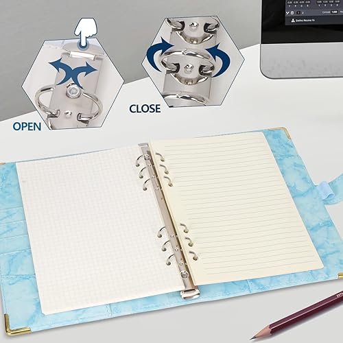 Miniatura 4 de Classycoo Carpeta de cuero A5, carpeta de 6 anillas, cubierta para cuaderno de papel de relleno A5, hoja suelta con cierre de hebilla magnética