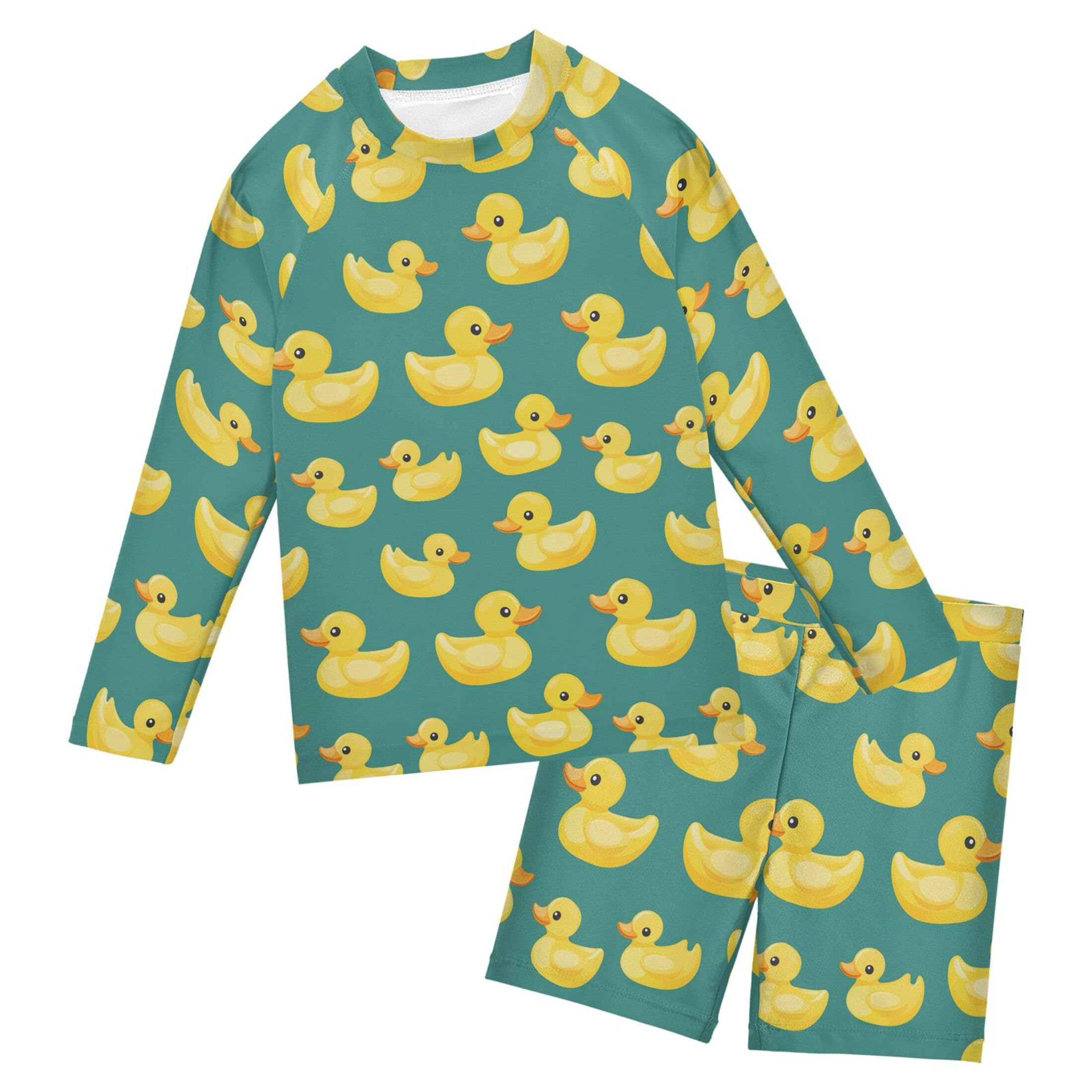 Cute Yellow Rubber Duck Baby Boys' Toddler Long Sleeved Rashguard Swim Bathing Suit Set B0404259