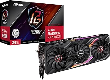 ASRock Phantom Gaming Radeon RX 7900 XTX 24GB OC GDDR6 PCI Express 4.0, Boost Clock* Up to 2615MHz / 20Gbps, 24GB GDDR6 on 384-Bit Memory Bus, Polychrome SYNC, Phantom Gaming 3X Cooling System.