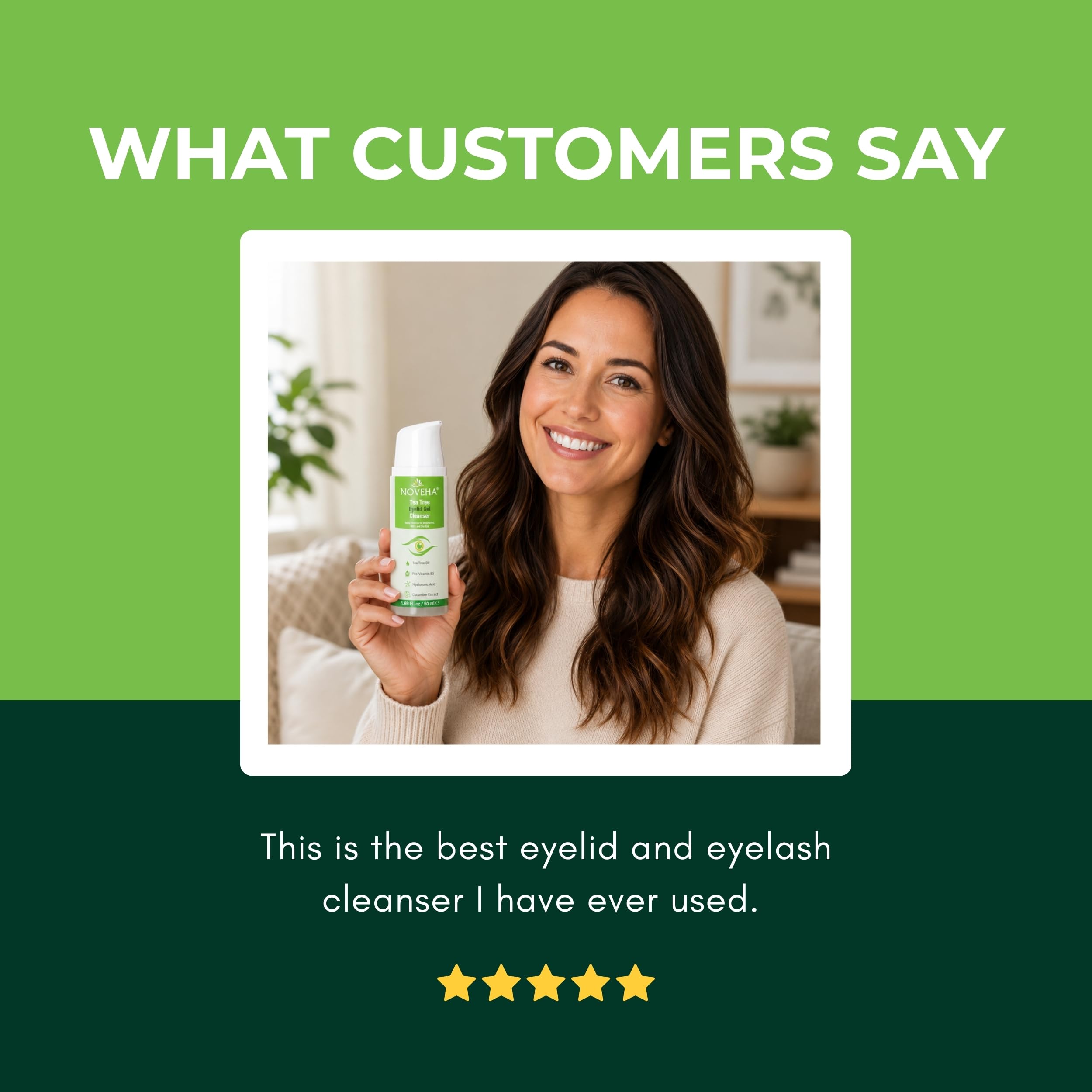 NOVEHA Tea Tree Palpebre Gel Cleanser – Detergente quotidiano a base vegetale con cetriolo, pro-vitamina B5 e acido ialuronico – Detergente rinfrescante per la zona occhi – 50 ml