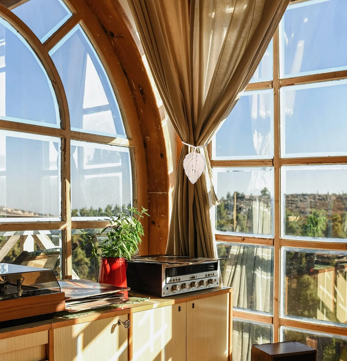 Artilady Raffhalter für Vorhänge, handgefertigt, Bauernhaus-Vorhanghalter, handgewebtes Baumwollseil, Bohemian-Stil, Heimdekoration, 2 Stück (Blattbeige), 2 Stück