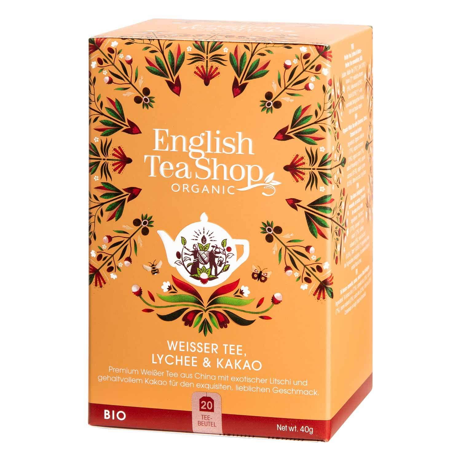 English Tea Shop Organic White Tea Lychee Cocoa - 20 Paper Tea Bag Sachets