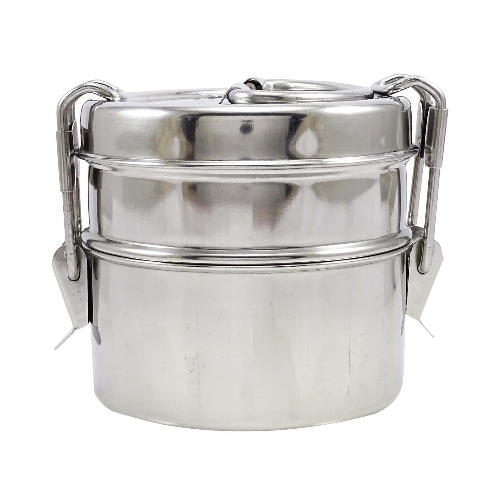 IBA Indianbeautifulart Stainless Steel Lunch Box 2 Tier Indian Tiffin Round Food Container Carrier