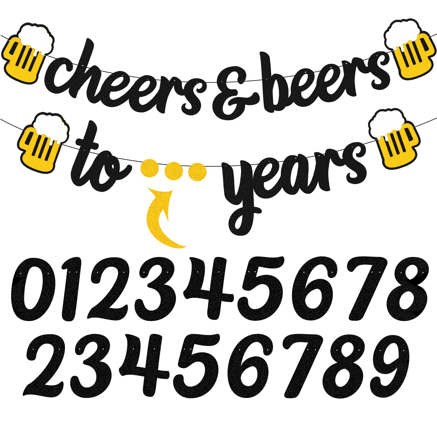 Glitter Black Happy Birthday Banner