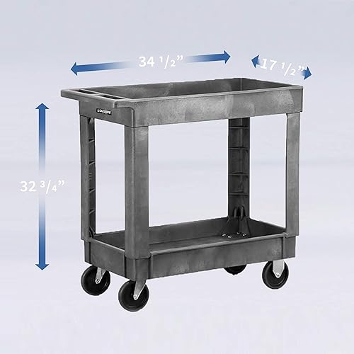 Miniatura 4 de Manufacturing 2521 Deep Well Utility Cart, plástico, 2 estantes, 500 lb. Capacidad, 17-12 x 34-12 x 32-34