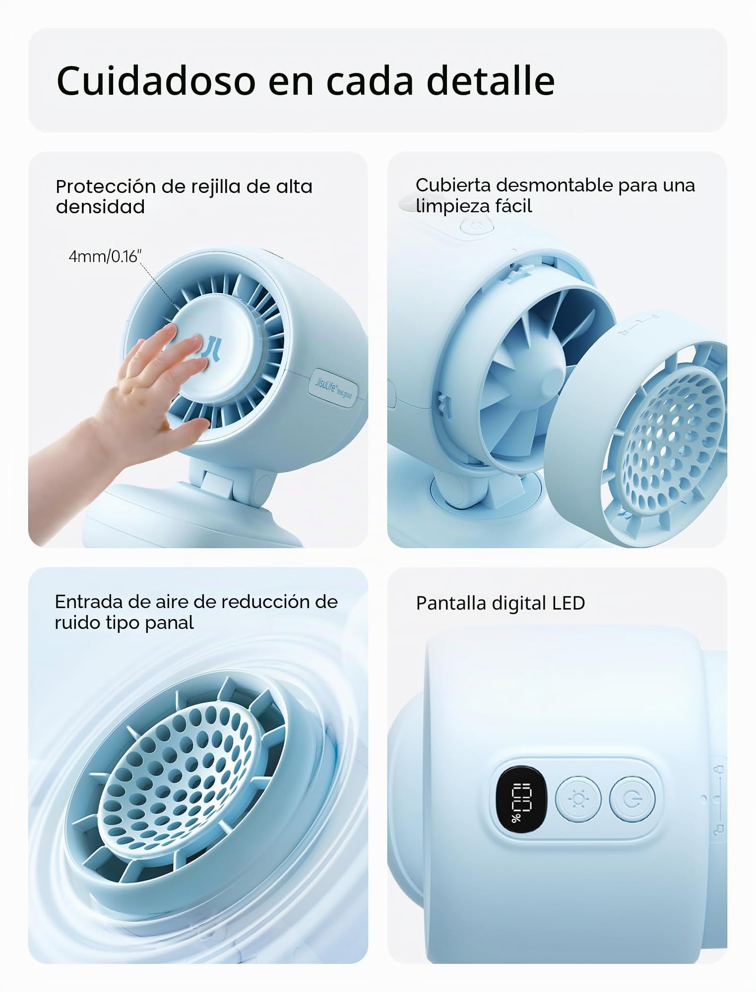 JISULIFE Mini ventilador para cochecito de bebé, portátil, con clip, funciona con pilas, pequeño ventilador con luz nocturna, 5 velocidades, pantalla LED, soporte flexible desmontable, seguro para