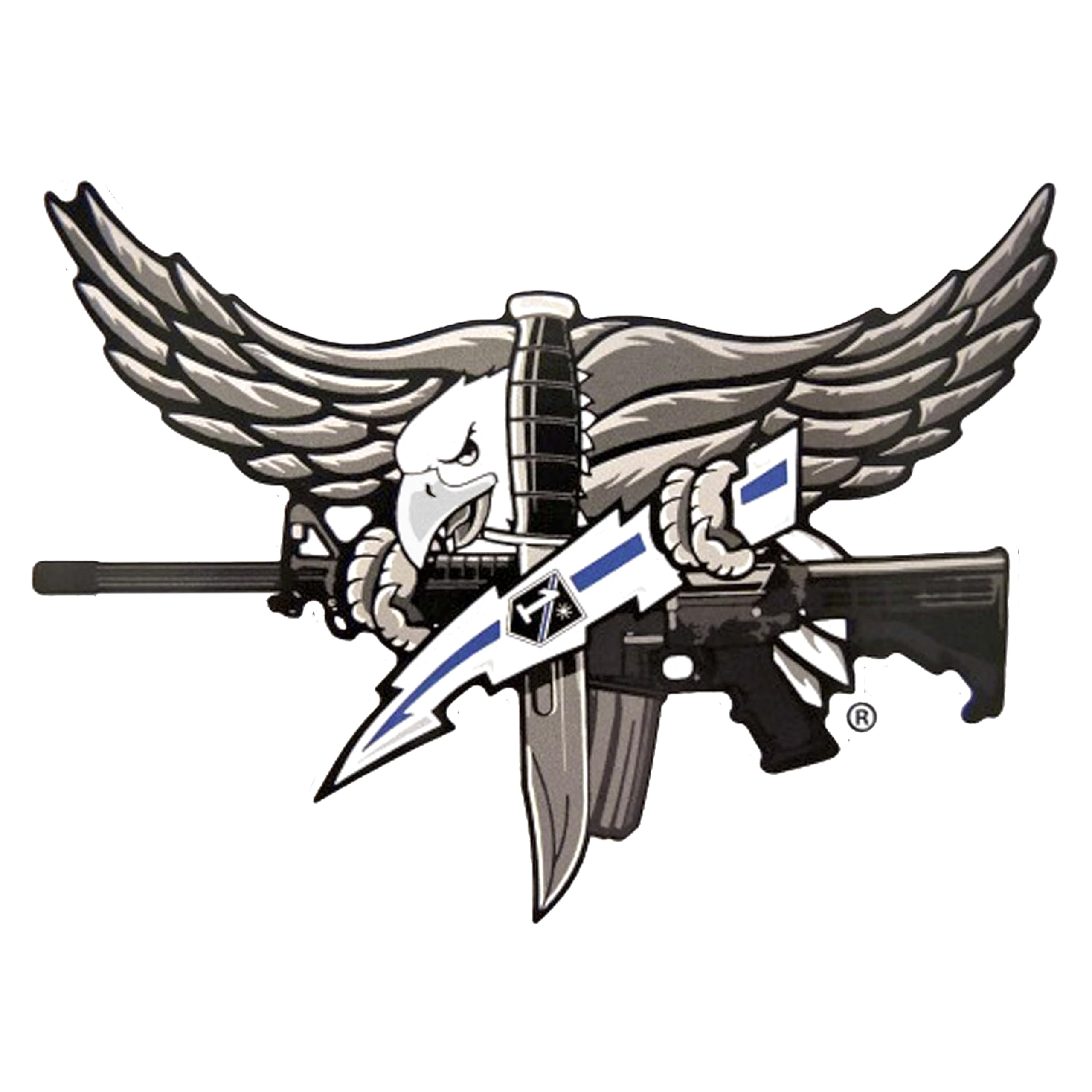 SWAT Operator Decal with Blue Bolt - SWAT Sticker - SWAT Eagle Decal - Subdued Colors with Blue Line