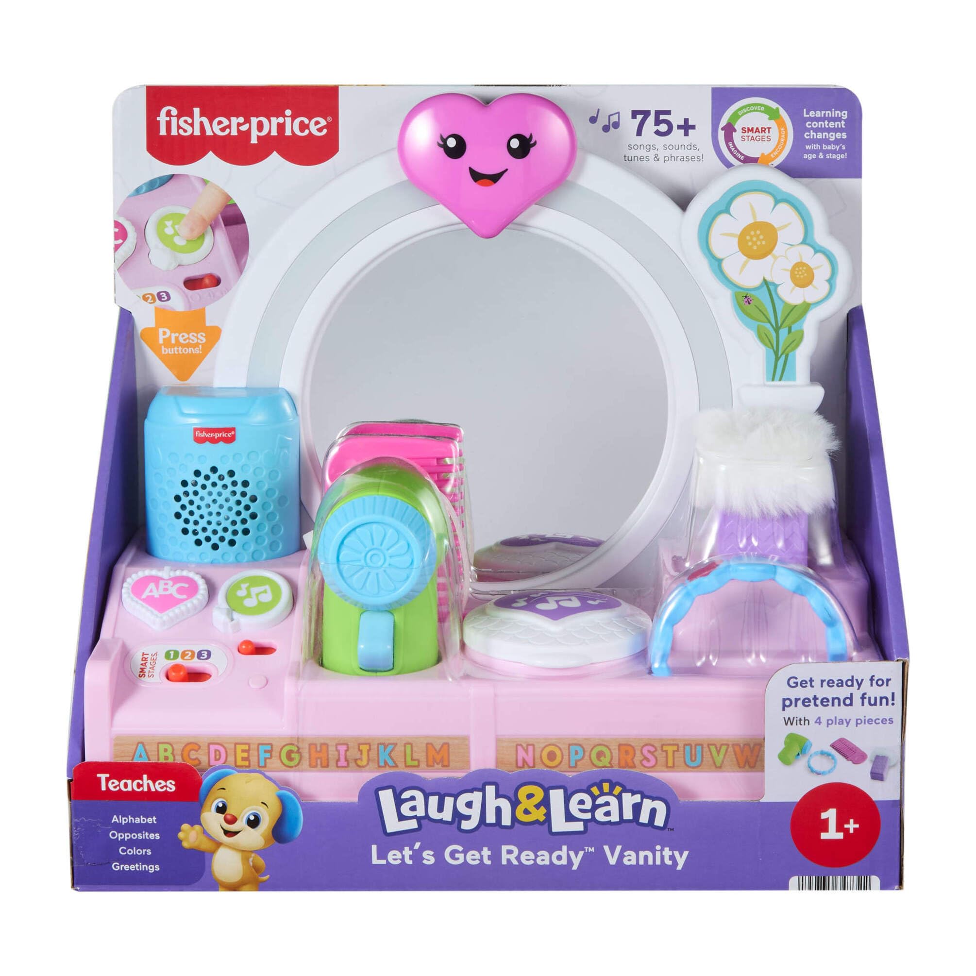 Fisher-Price Laugh & Learn Tocador de Aprendizaje Multilingüe | Inglés, francés, alemán, italiano, neerlandés, 4 accesorios, juguete musical educativo, para bebés de 1+ año