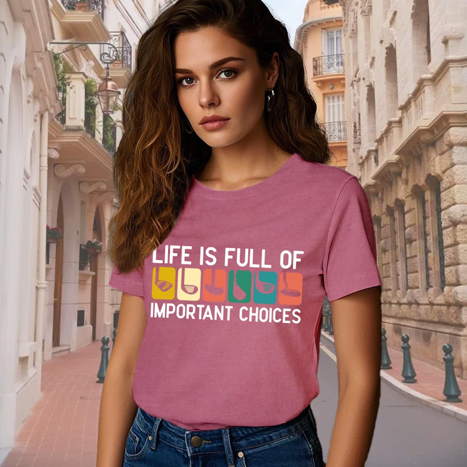Golf-Themed Shirts for Women Life is Full of Important Choices T-Shirt Vintage Golf Clubs Tee Golfer Tops