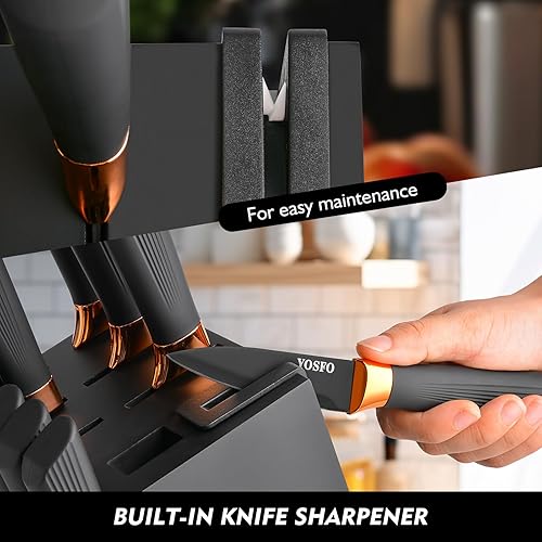 Miniatura 8 de Juego de cuchillos de cocina, juego de 15 cuchillos con bloque y afilador, acero inoxidable de alto carbono ultra afilado, apto para lavavajillas