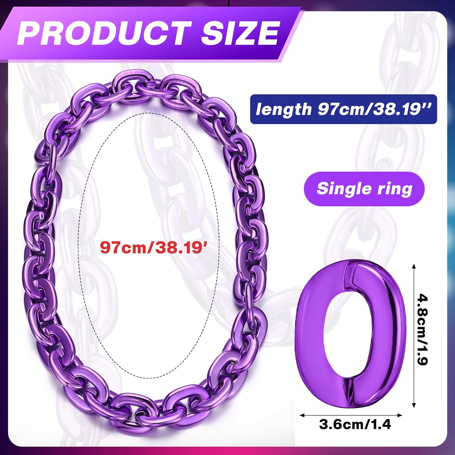 Remuuly Plastic Chain Necklace Chunky Big Fake Necklace Hip Hop Rapper Giant Turnover Chain Costume for Halloween - Image 2