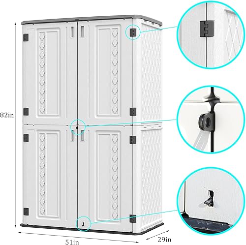 Miniatura 7 de HOMSPARK Cobertizo de almacenamiento resistente a la intemperie, gabinete de almacenamiento multiusos para exteriores, impermeable, armario de