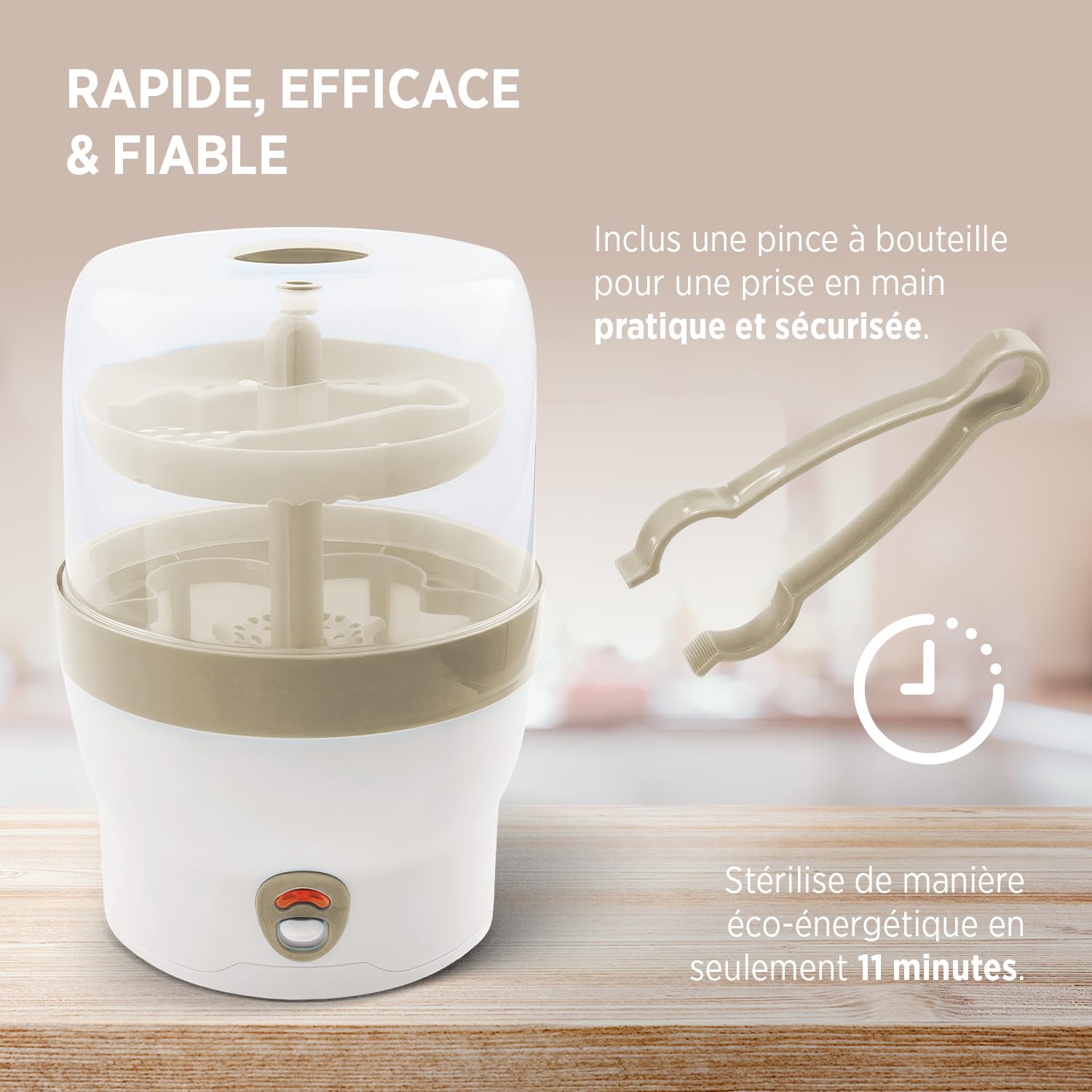 Olympia Stérilisateur de Bibérons à Vapeur Électrique Blanc, Beige