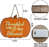 Vista 3 de TURNMEON Coronas de calabaza iluminadas de Acción de Gracias para decoración de puerta delantera, temporizador, funciona con pilas, letrero