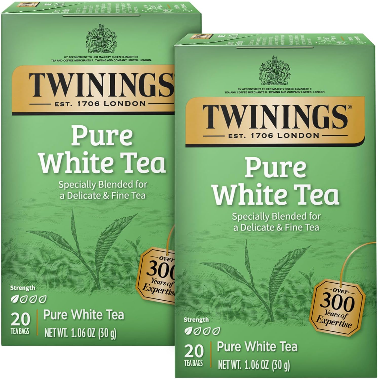 Pure White Tea Bags - Delicate Caffeinated Tea Made from Fresh White Tea Leaves, Perfect for Hot or Iced Tea, 20 Count (Pack of 2)