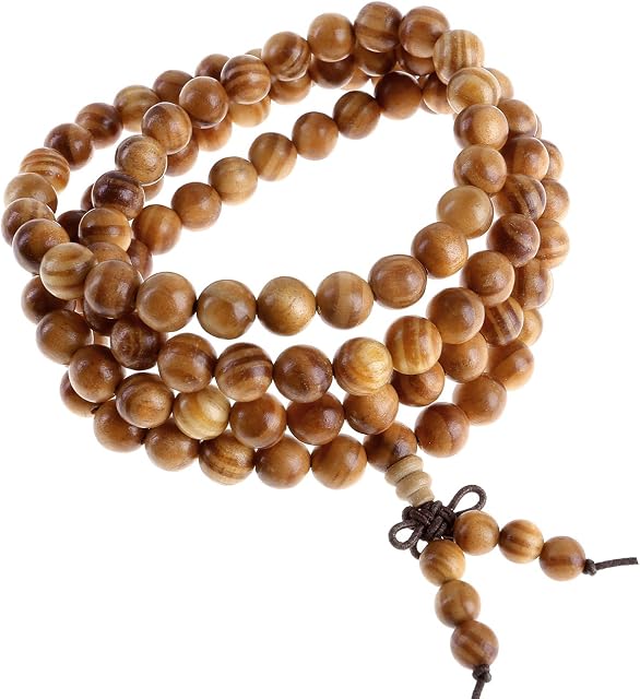 Jovivi Tibetan Buddhist Buddha Meditation Wooden 8mm*108 Prayer Bead Mala Bracelet Necklace Men Women Jewellery Gifts