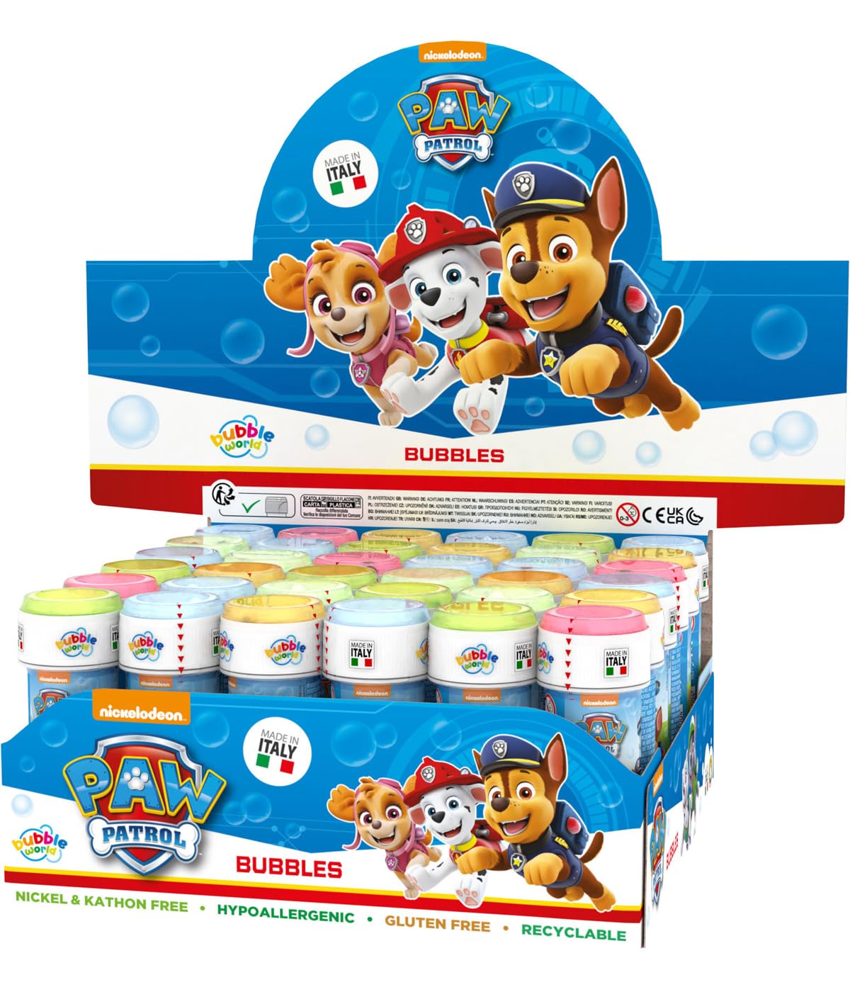 Paw Patrol, bolle di sapone, 60 ml, 36 pezzi, 23,5 x 23,5 x 12 cm