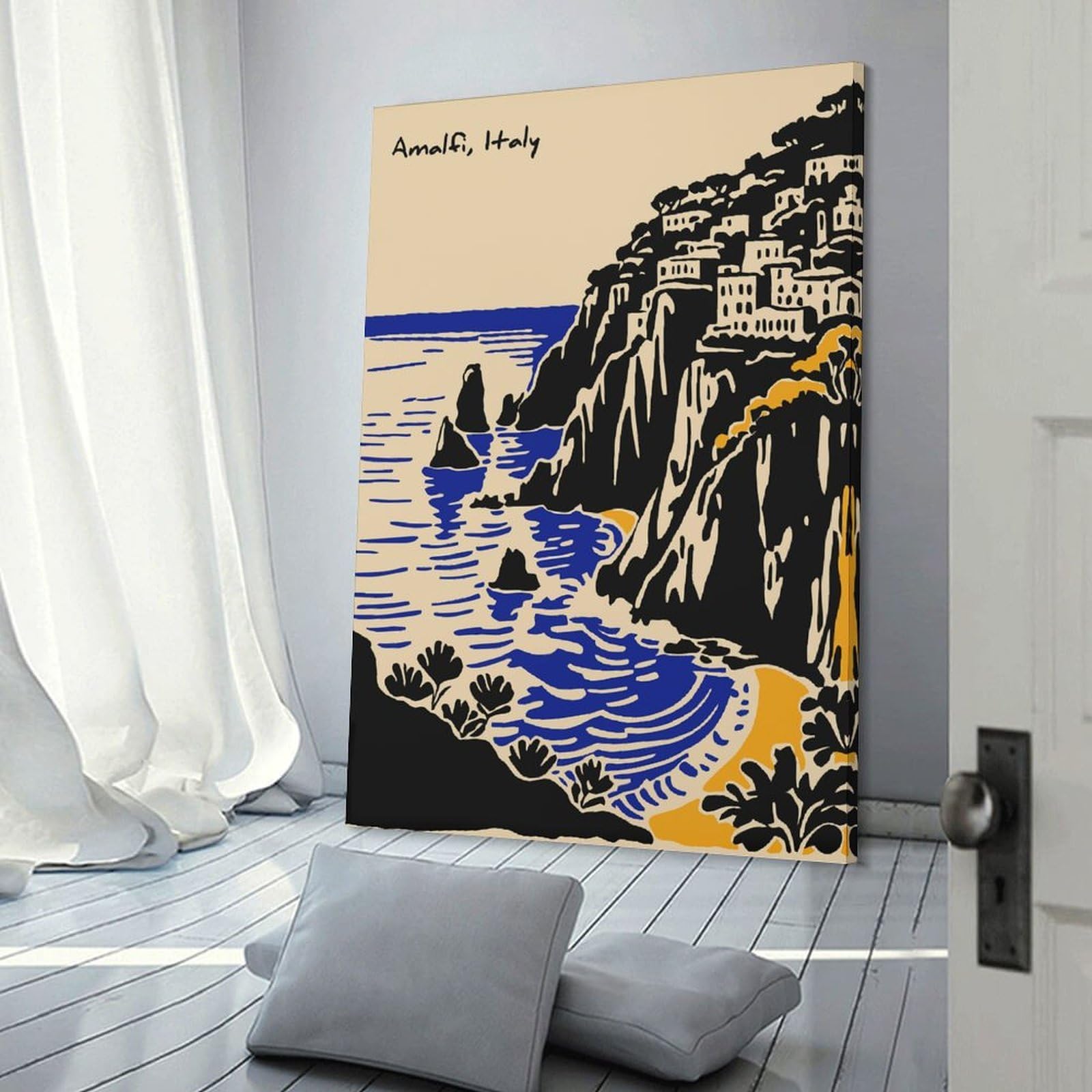 Junmoney Frame-Style-5 Home Decor Wall Art Amalfi Coast Italy Illustration, 20X30inch(50X75cm), For New Homes, Bedrooms Or Workspaces, Home Decor Gift With Stylish Appeal