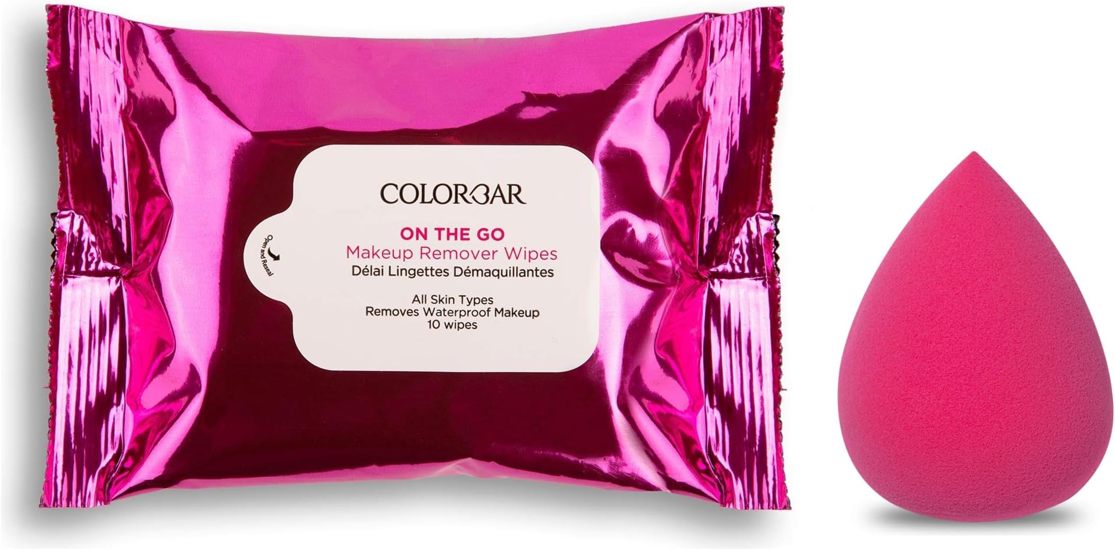 Colorbar Blend-Itude Makeup Sponge, Pink & Colorbar On The Go Makeup Remover Wipes (10 Pieces)