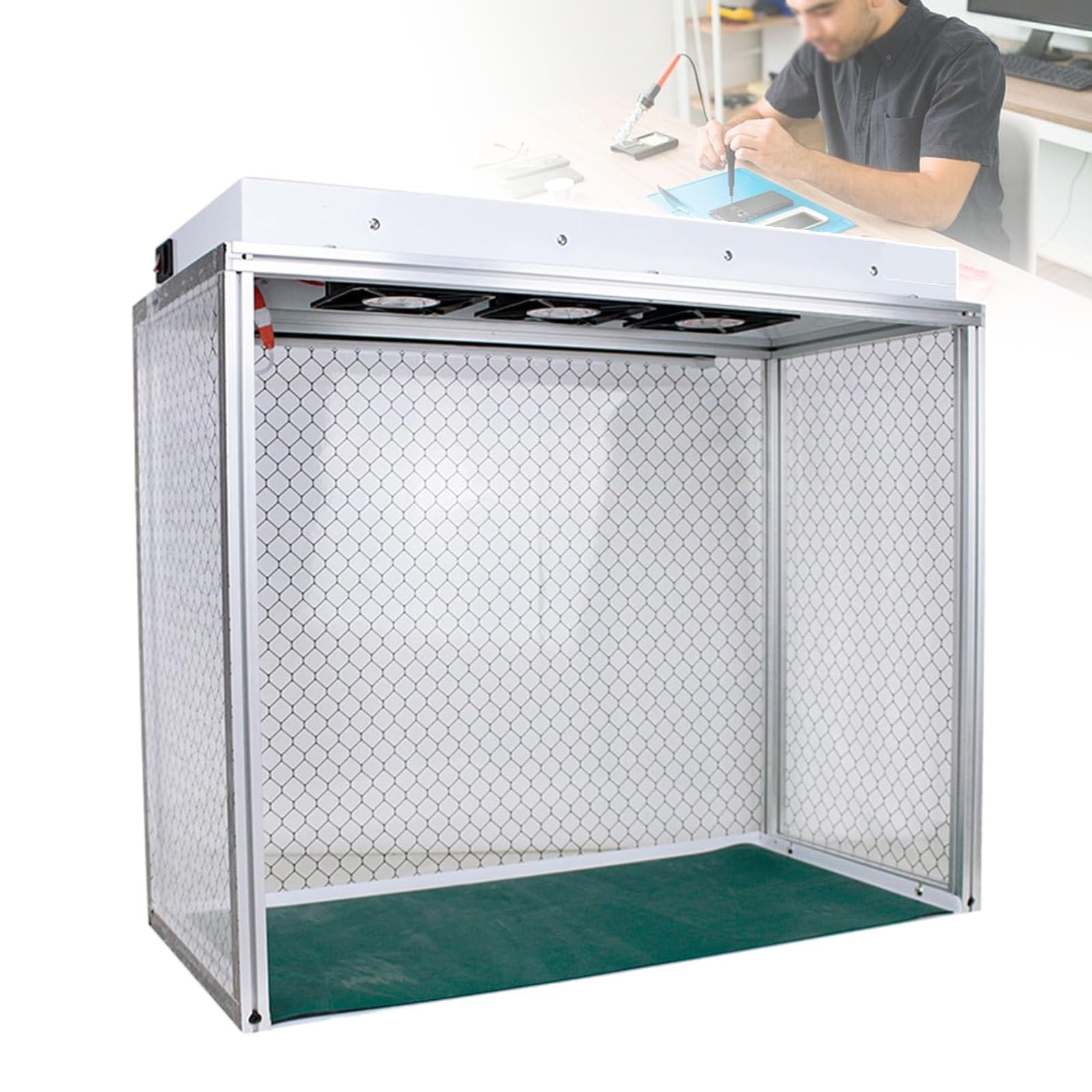 Postazione di lavoro con filtrazione dell'aria con tenda elettrostatica, cuscinetto in silicone e piastra inferiore, design a tripla ventola a basso rumore, spazio di lavoro 62 x 31 cm e grande spazio
