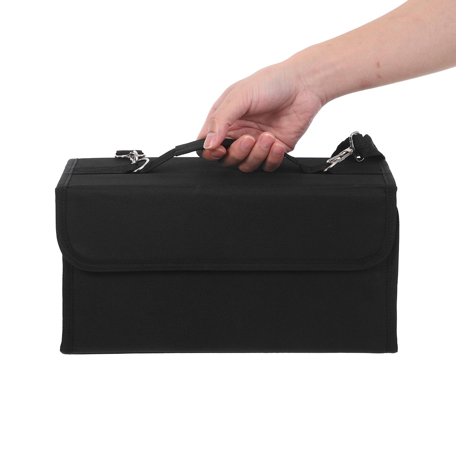 GARVALON Custodia per Pennarelli con 80 Scomparti Nero, Porta Cosmetici Portatile con Tracolla Regolabile per Lavoro All'aperto e Viaggio