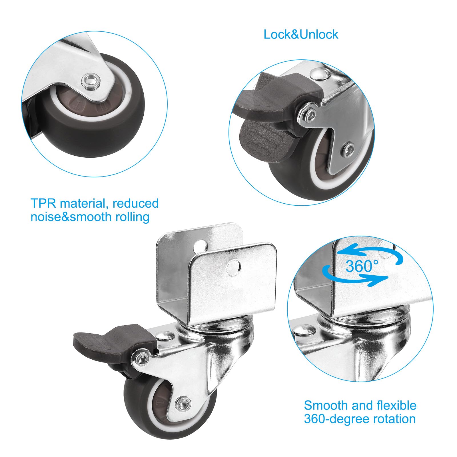 PATIKIL 1.5" Swivel Caster Wheels with 1" U Bracket - Image 4