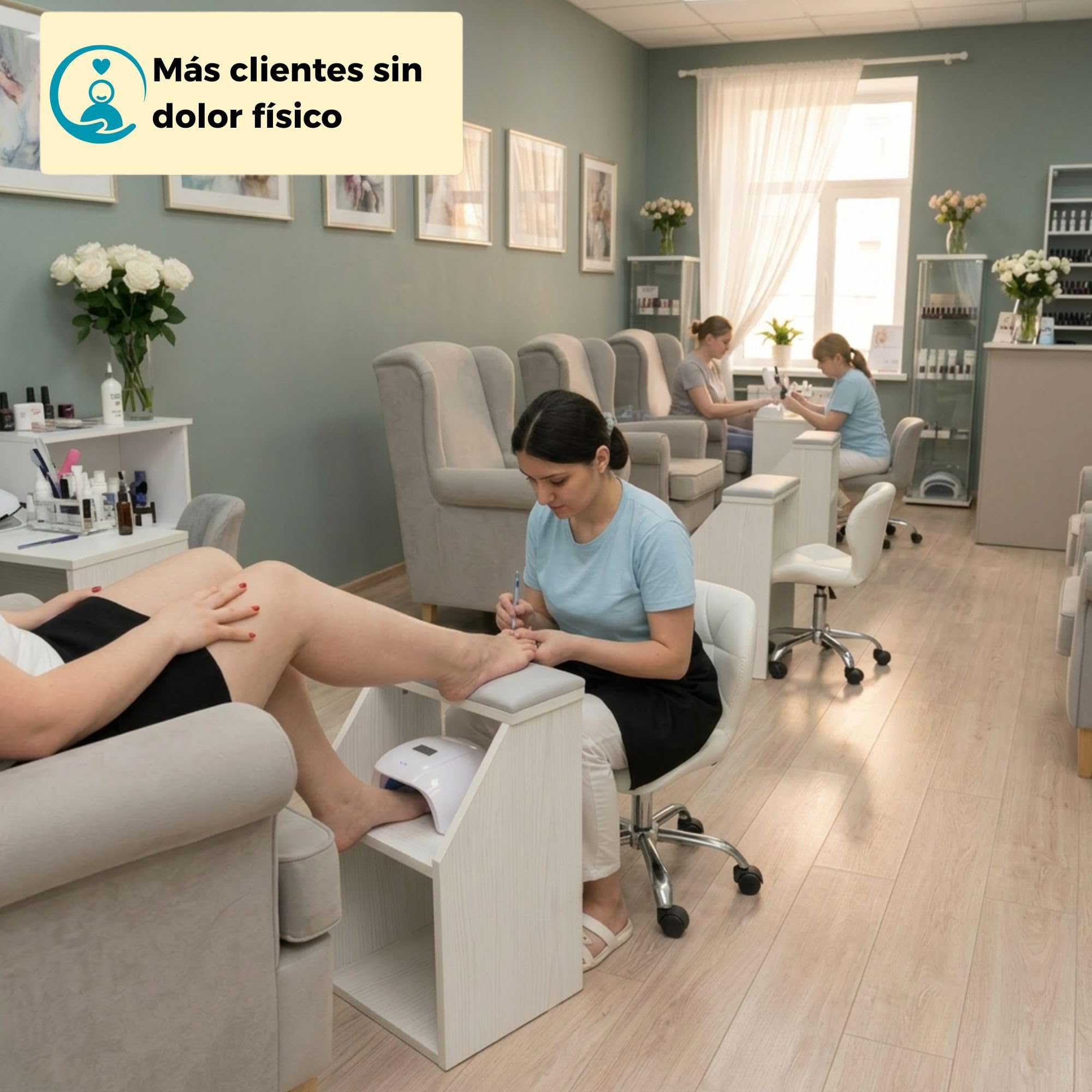 Reposapiés Pedicura Profesional Soporte Ergonómico para Salón de Uñas | Antideslizante, Listo para Usar, Fabricado en España | Estética y Manicura Profesional, Blanco