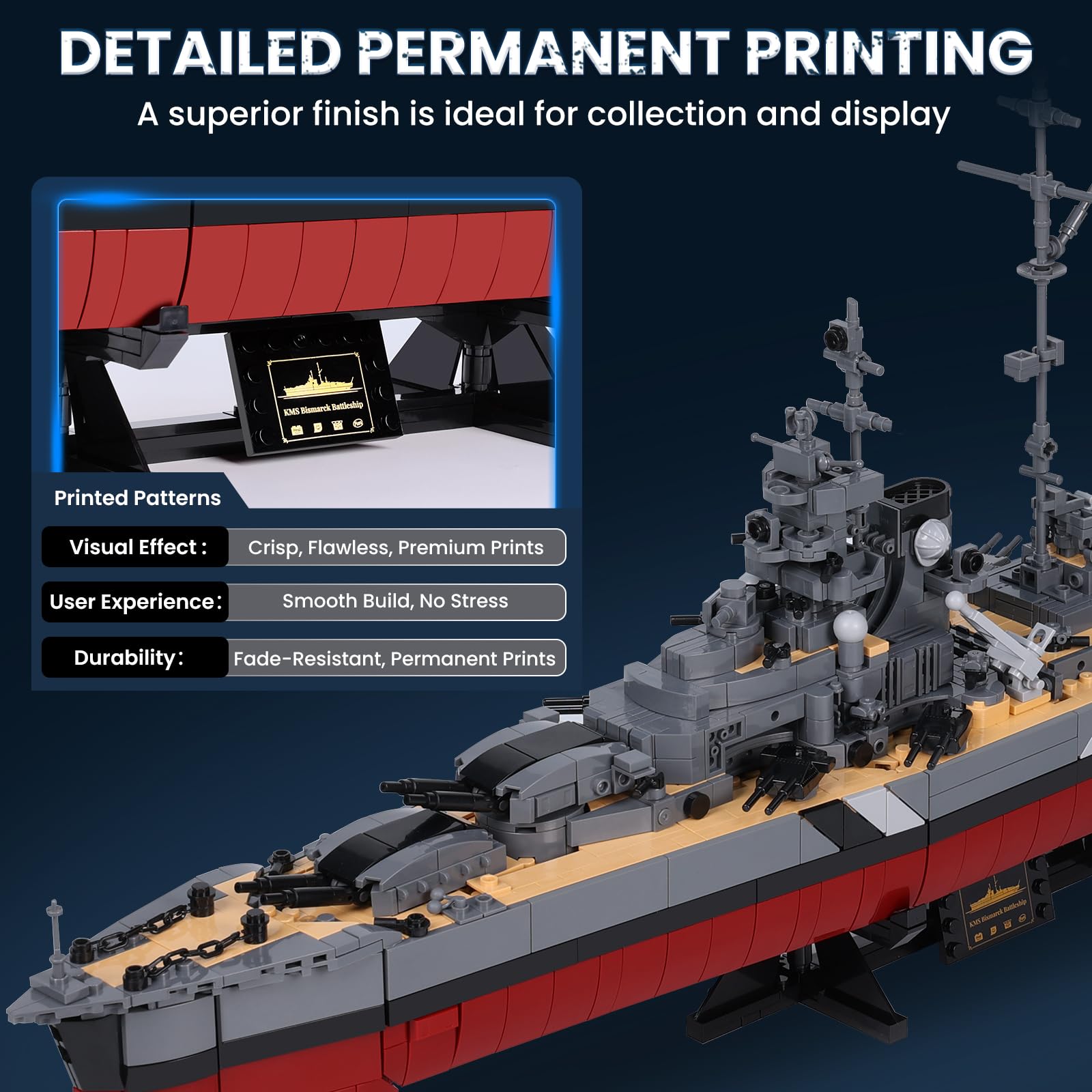 JMBricklayer Bismarck Navale 60015 Modello da Costruzione, 2537 Pezzi Nave WWII per Adulti, Modello MOC da Esposizione, Regalo per Appassionati 14+