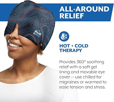 Brownmed Hot/Cold Relief Cap - Headache & Migraine Cap- Soothing Eye Strain - Supports Relaxation - Cold Compress - Flexible Gel Design - Full Coverage - Light-Blocking