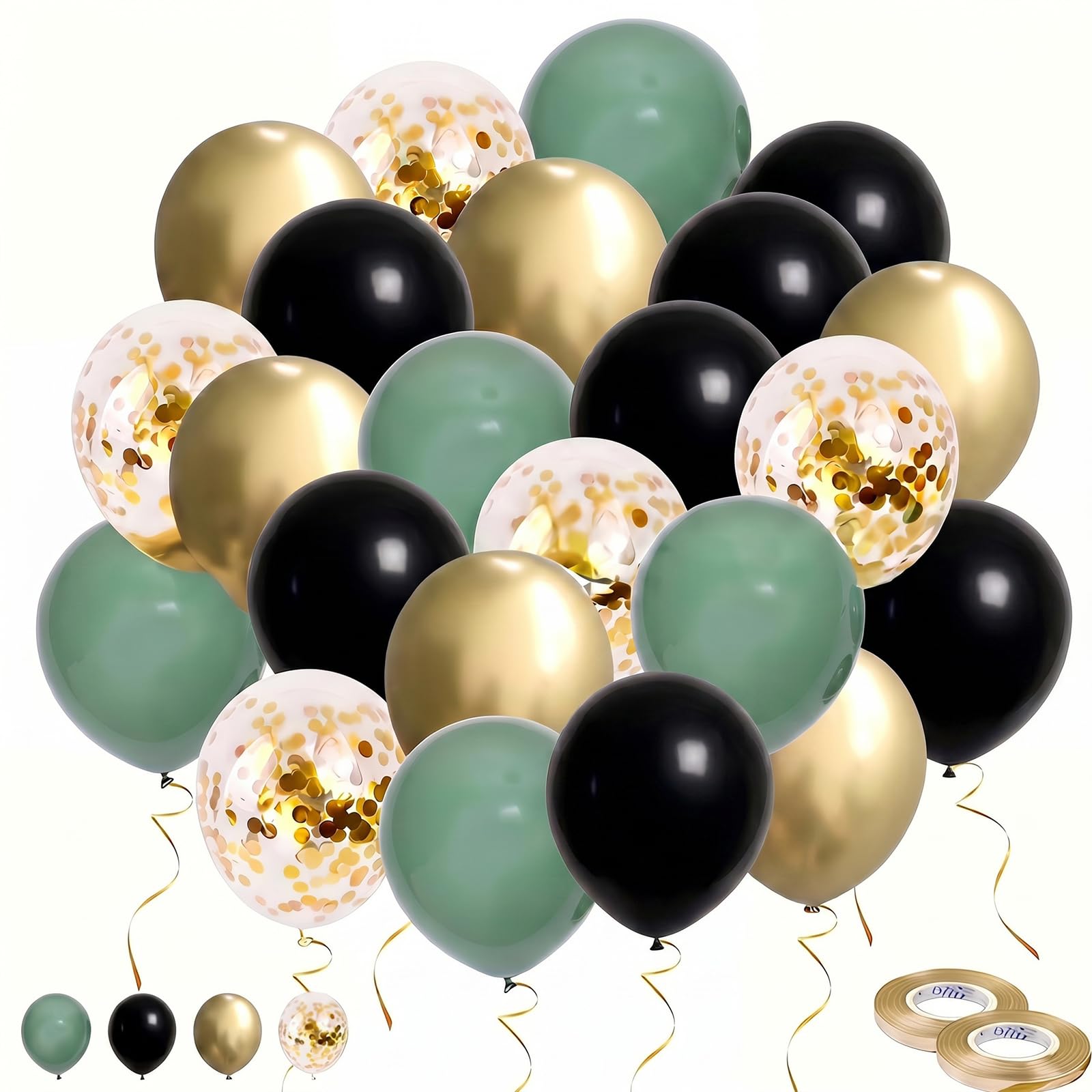 Black Green Gold Balloons 100 Pieces, 30cm Balloon (Black & Green & Gold)