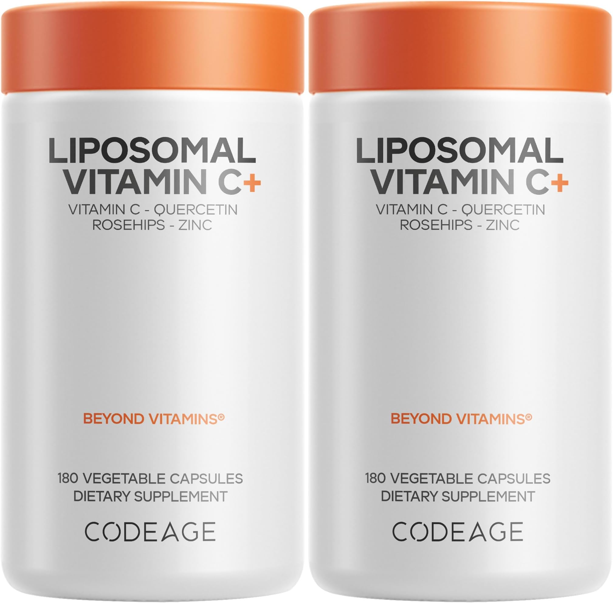 Liposomal Vitamin C 1500mg with Zinc, Elderberry, Citrus Bioflavonoids Grapefruit, Lemon, Orange Powder, Quercetin & Rose Hips Fruit โ Vegan Supplement - Non-GMO, Vegan Pills - 2 Pack